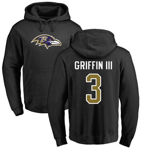 Men Baltimore Ravens Black Robert Griffin III Name and Number Logo NFL Football #3 Pullover Hoodie Sweatshirt->nfl t-shirts->Sports Accessory